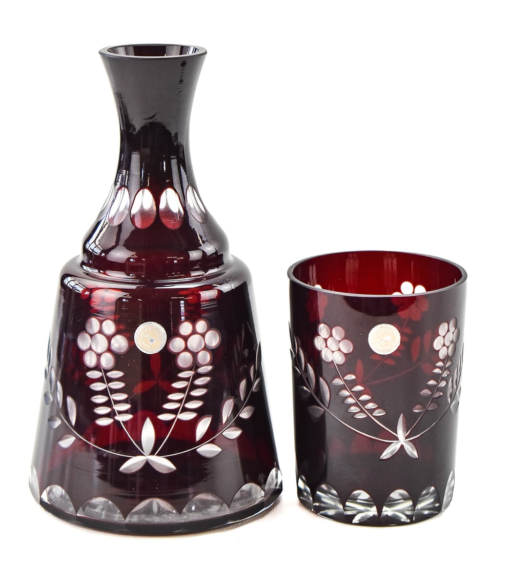 PAIR OF TUMBLE-UPS RUBY CUT-TO-CLEAR & CLEAR BLOCK CRYSTAL (1 of 4)