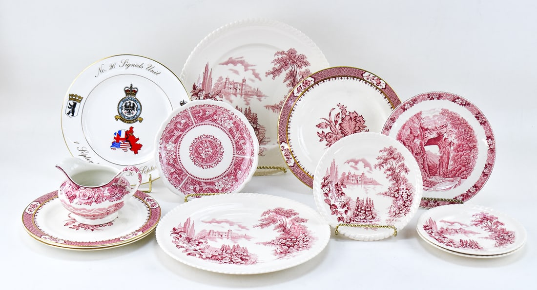 ASSORTMENT OF RED & WHITE DESIGN CHINAWARE, JOHNSON BROS., SYRACUSE, ADAMS, BOOTHS, WOOD & SONS. (1 of 5)