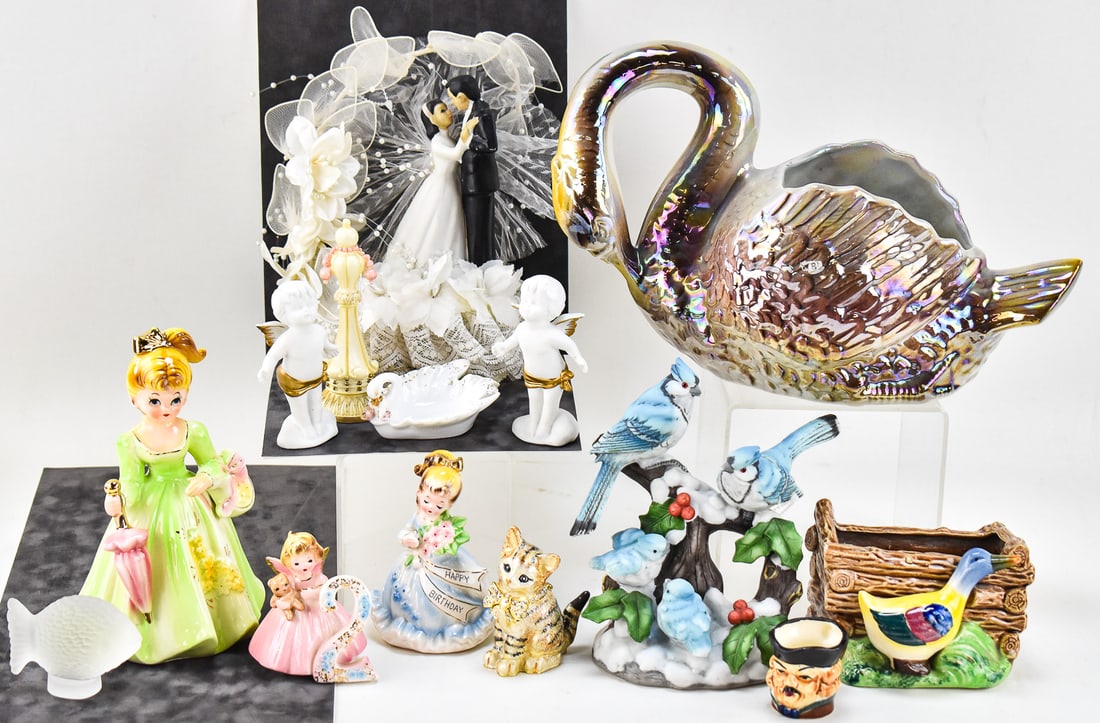 ASSORTED FIGURAL DECORATIVE PIECES: JOSEF GIRLS, LEFTON, & MORE (1 of 5)