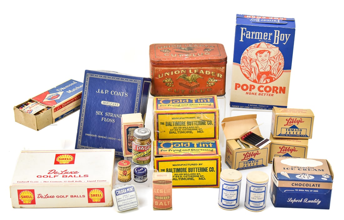 VINTAGE & ANTIQUE HOUSEHOLD ADVERTSING PAPER BOXES & TINS (1 of 3)