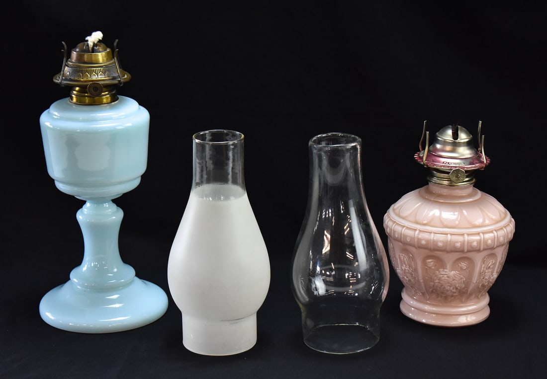 PINK GLASS OIL LAMP AND OPAQUE GLASS OIL LAMP (1 of 1)