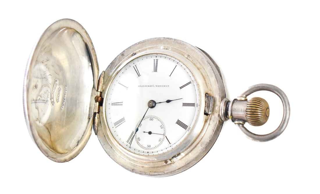 ELGIN NATIONAL WATCH CO. MODEL 3 POCKET WATCH W/ COIN SILVER DOUBLE HUNTER CASE, C. 1888 (1 of 6)