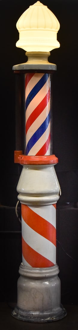 THEODORE A. KOCH (ATTR.) FREE-STANDING SIDEWALK LIGHTED BARBER POLE (1 of 3)