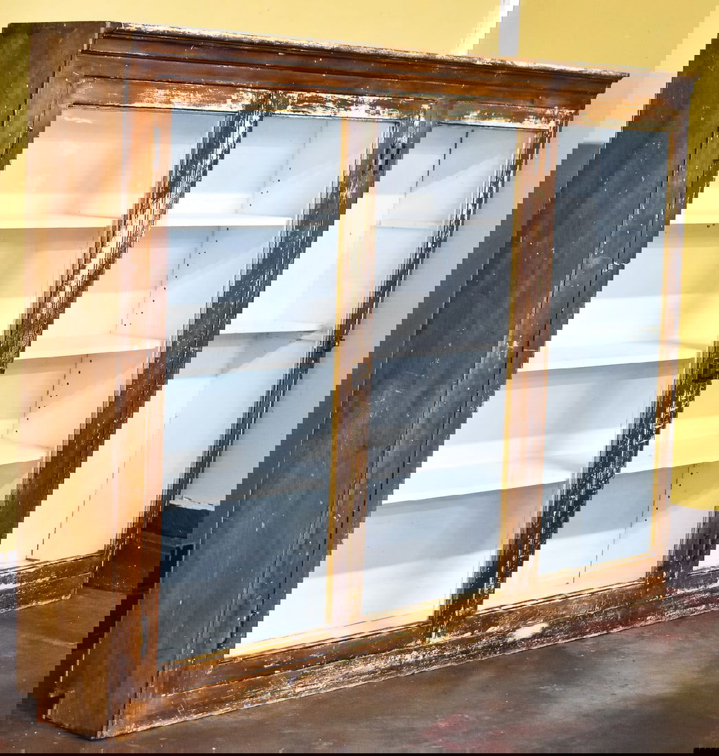 ANTIQUE WOOD DISPLAY CABINET W/ GLASS FRONT DOORS (1 of 3)