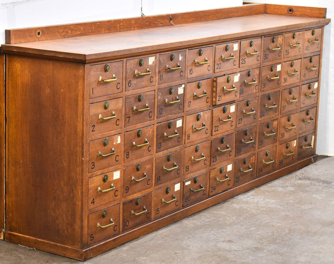 OAK COUNTERTOP STORE HARDWARE CABINET, CIRCA EARLY 20TH C. (1 of 4)