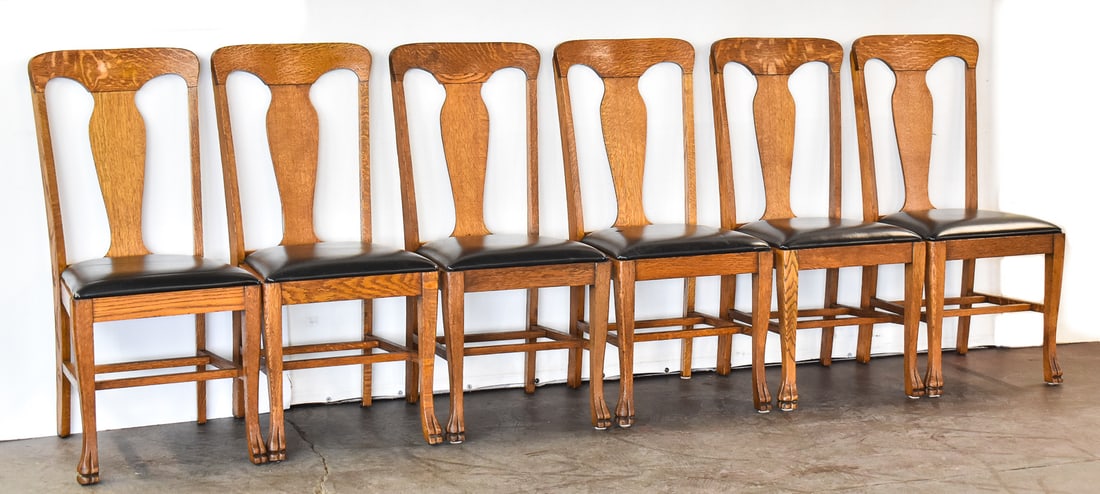 ARTS & CRAFTS OAK T-BACK DINING CHAIR SET (1 of 4)