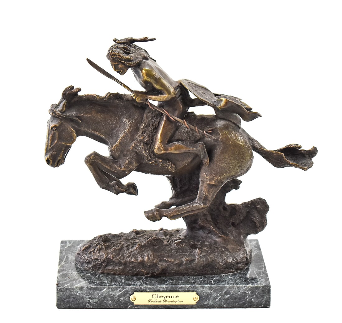 AFTER FREDERIC REMINGTON 'CHEYENNE' BRONZE SCULPTURE (1 of 4)