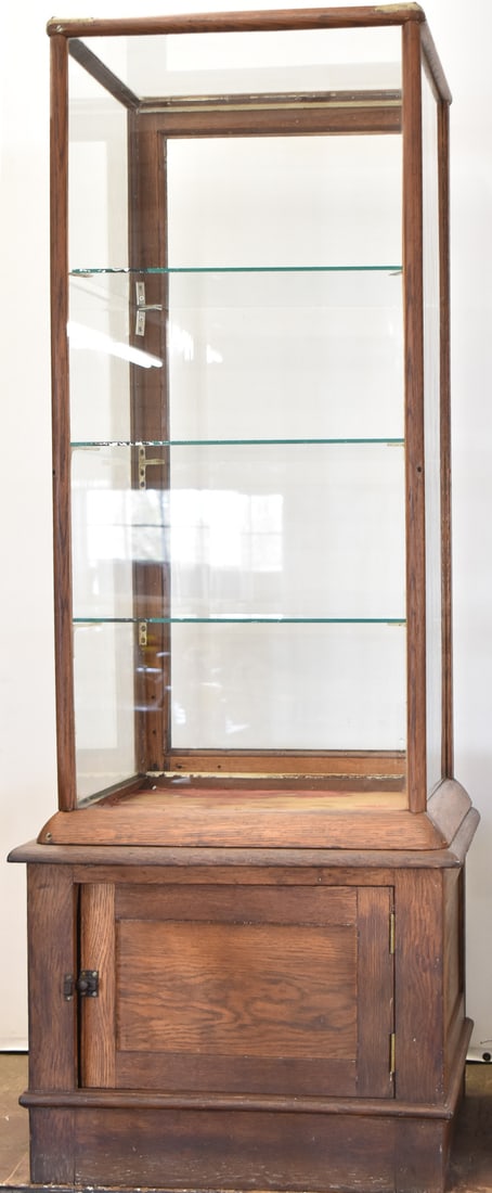 ANTIQUE WALNUT & GLASS GENERAL STORE DISPLAY CABINET (1 of 3)