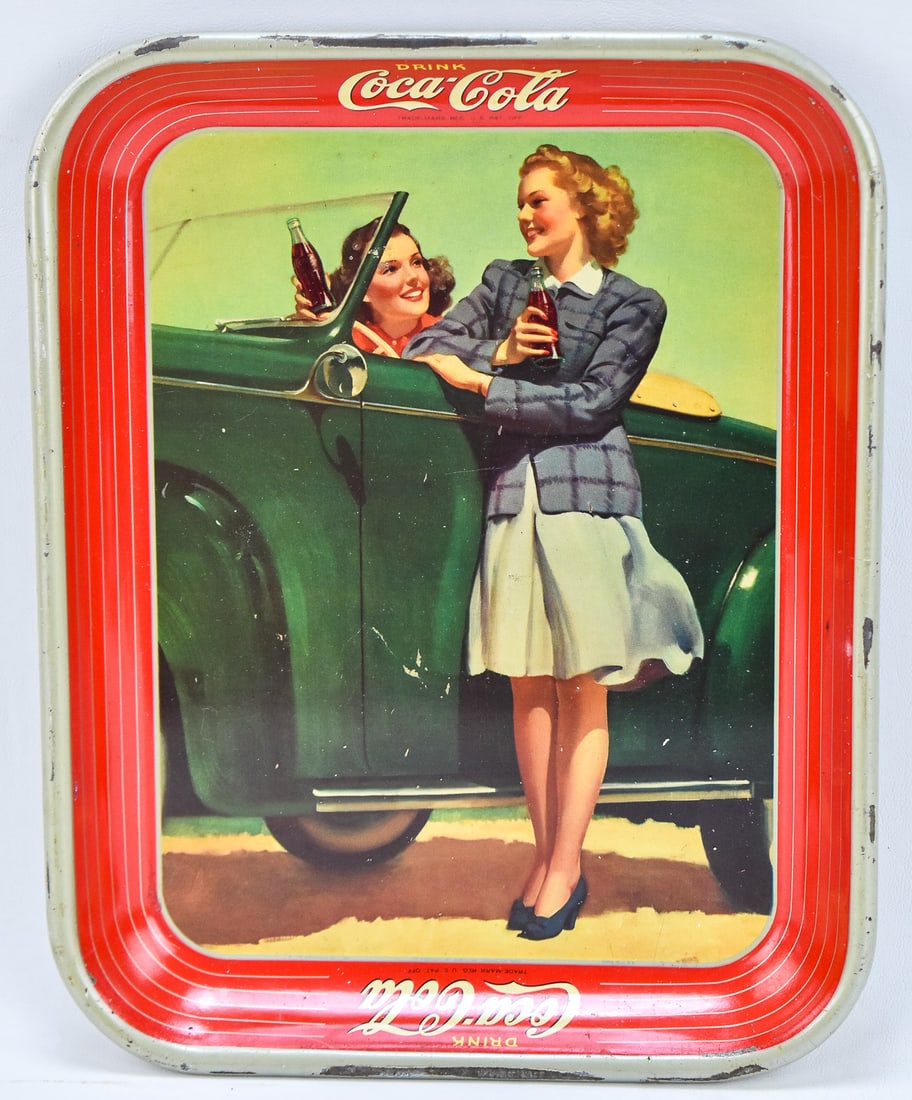1942 AMERICAN ART WORKS COCA COLA 'THE ROADSTER GIRLS' SERVING TRAY (1 of 3)
