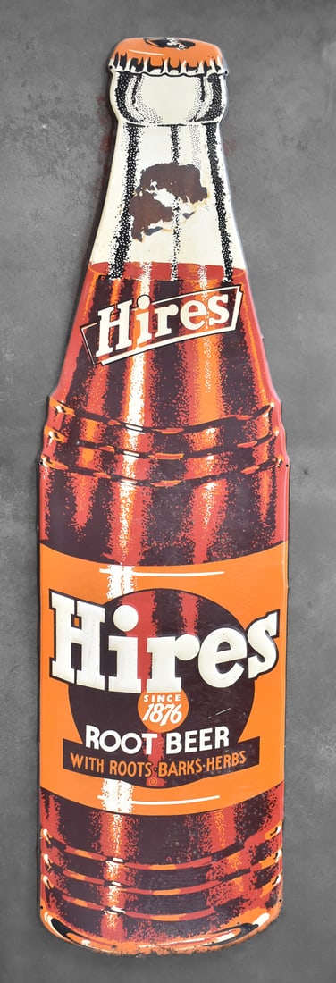 HIRES ROOT BEER TIN LITHO BOTTLE ADVERTISEMENT SIGN (1 of 2)