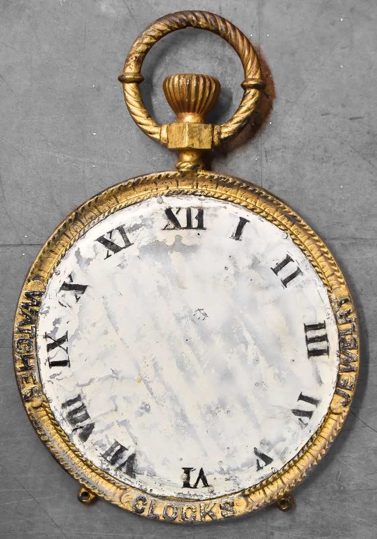 POCKET WATCH SHAPED CAST IRON TRADE SIGN: WATCHES, CLOCKS, & JEWELRY (1 of 2)