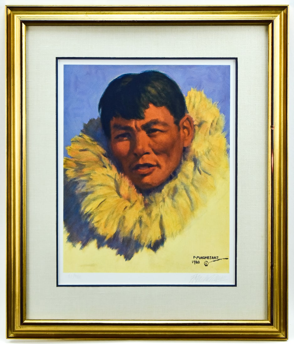 FRED MACHETANZ 'SON OF THE NORTH' SIGNED LITHOGRAPH: Limited edition lithograph "Son of the North" by listed artist, Fred (Frederick) Machetanz (AK, NY, 1908 - 2002), signed lower right, dated 1980, and numbered 61/950, lower left. Art