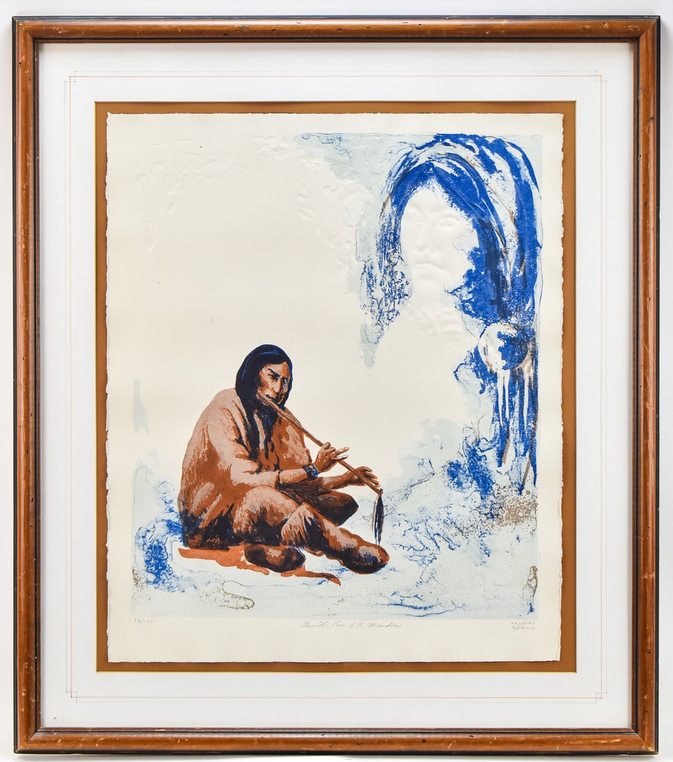 LENORE BERAN 'FOR THE LOVE OF A MAIDEN' SIGNED LITHOGRAPH: Limited edition lithographic print on paper by listed artist, Lenore Beran, signed lower right, titled "For the Love of a Maiden" and numbered 38/150, lower left. Art measures 27.5" H