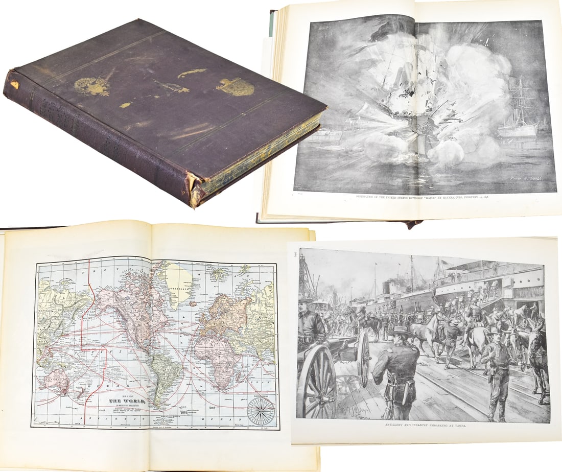 1902 WAR RECORDS OFFICE 'WAR WITH SPAIN AND PHILIPPINES': This lot includes a 1902 "The Official and Pictorial Record of the War with Spain and Philippines" published by General Marcus F. Wright of the War Records Office and a 1915 American Flag House and Be