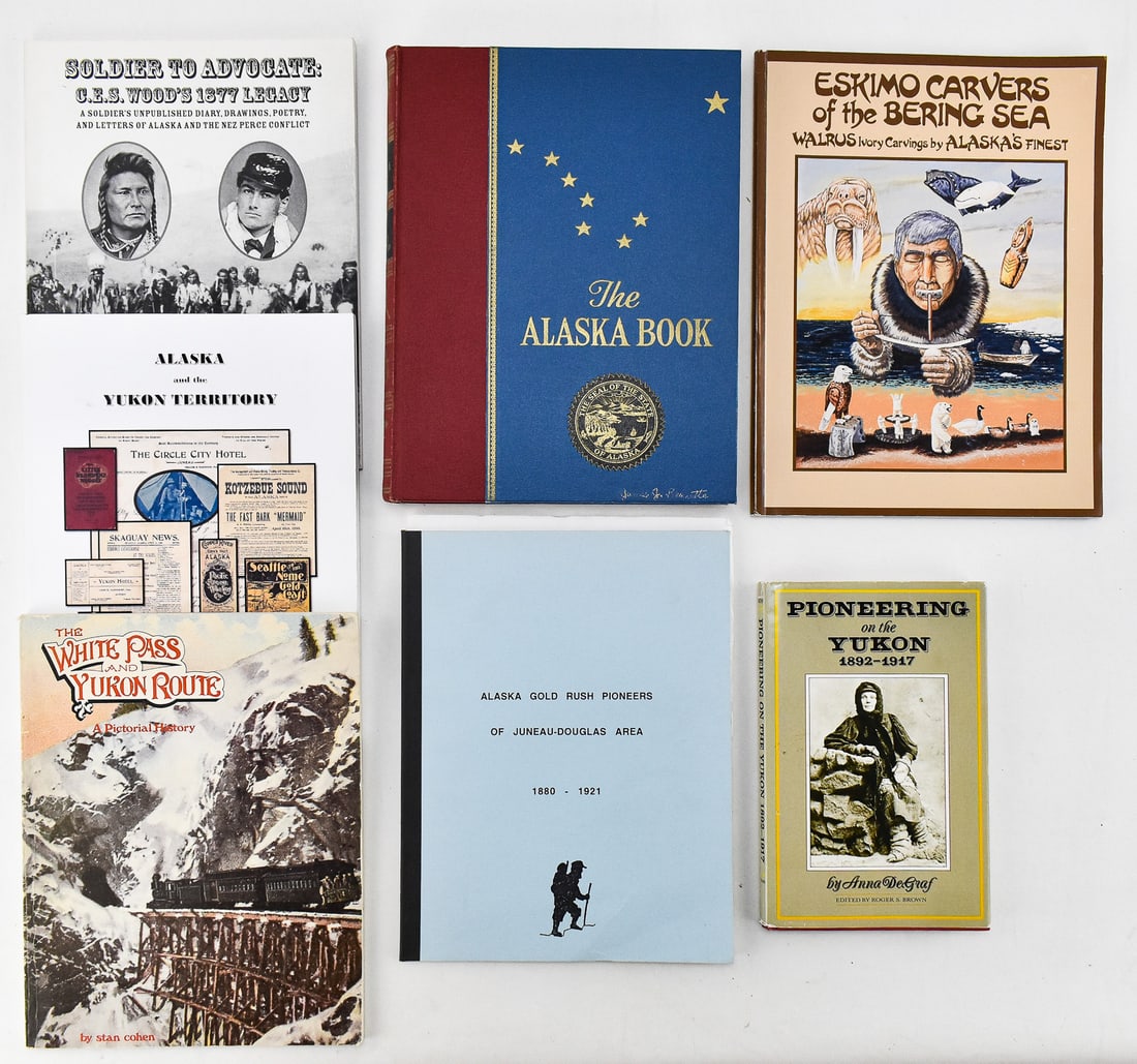 ALASKA-RELATED BOOK: 'ALASKA AND THE YUKON TERRITORY', 'ALASKA GOLD RUSH PIONEERS...', & MORE: This lot includes the following books related to Alaska: Anna DeGraf "Pioneering on the Yukon" published by Archon Books in 1992, Marie Darlin and Janet Ruotsala "Alaska Gold Rush Pioneers of