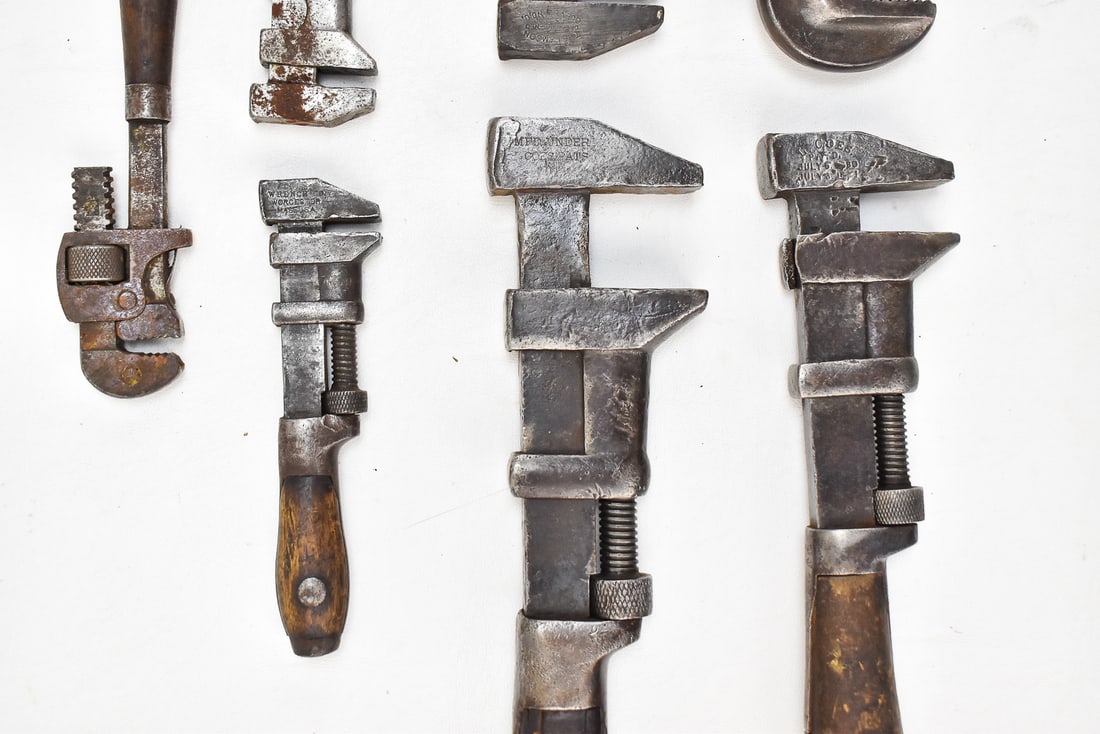 SEVEN WOOD HANDLED PIPE WRENCHES - 3