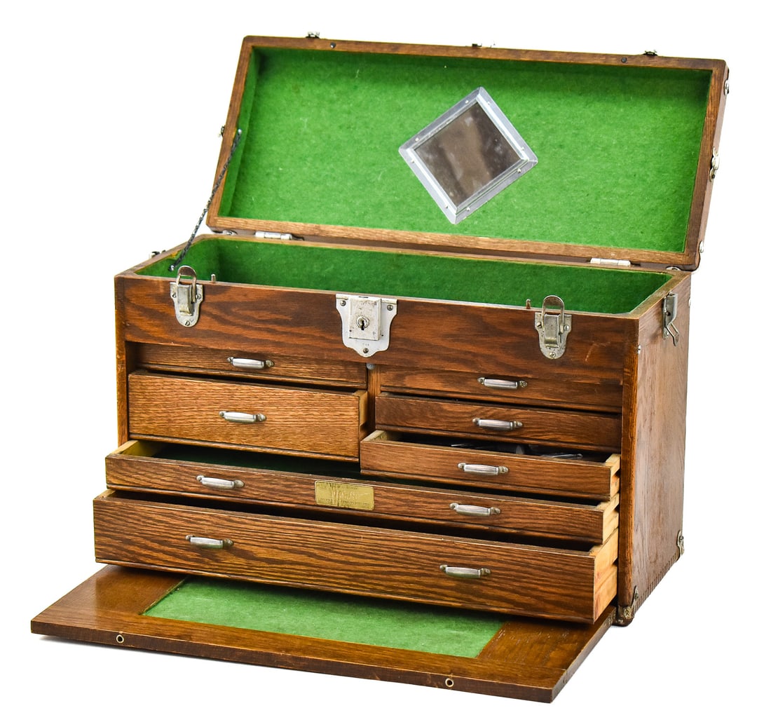 VINTAGE 'UNION' MACHINIST SEVEN-DRAWER OAK CHEST WITH TOOLS (1 of 5)