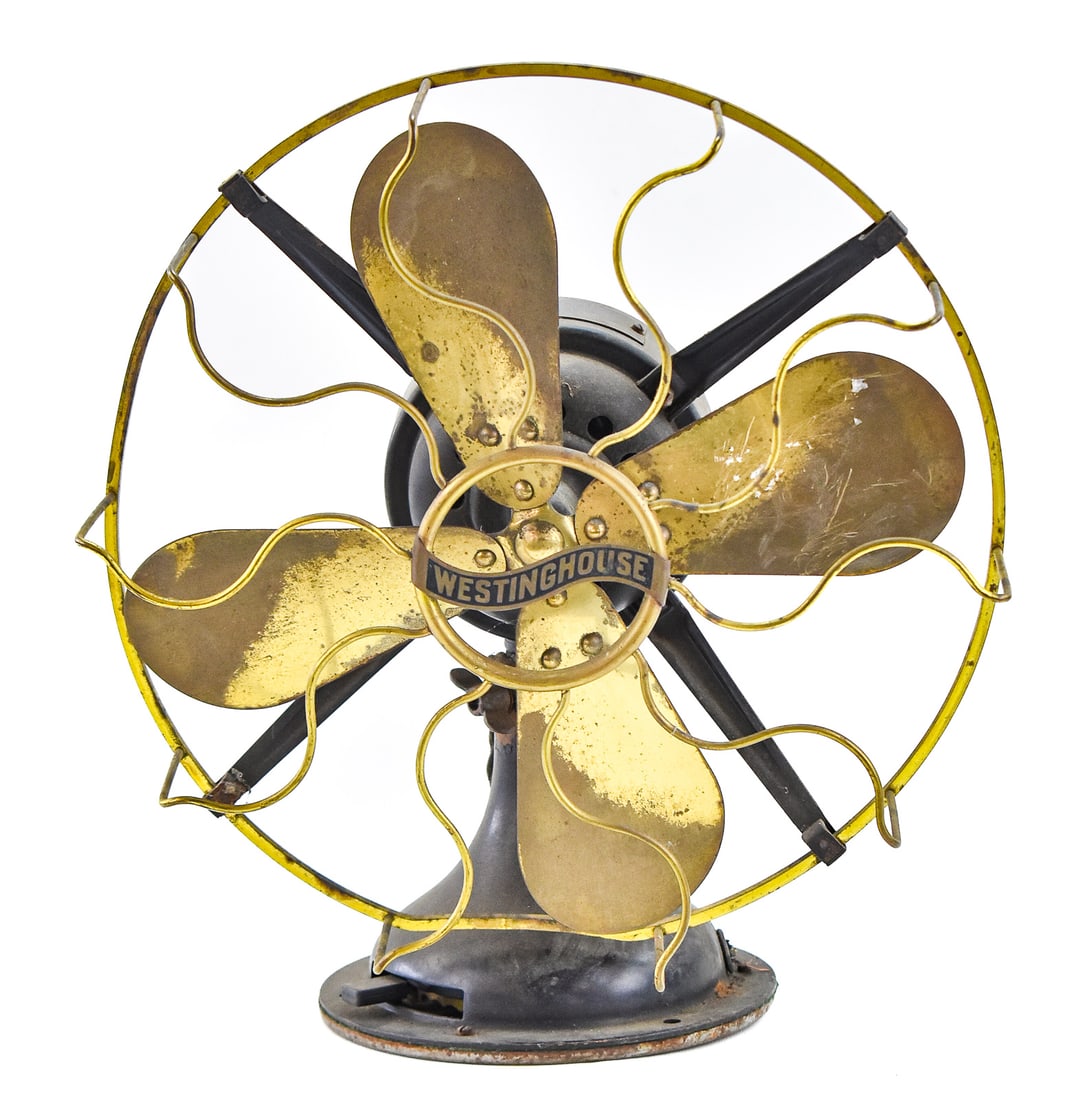 ANTIQUE WESTINGHOUSE INDUSTRIAL-STYLE ELECTRIC 13' DESK FAN WITH BRASS BLADES & CAGE (1 of 3)