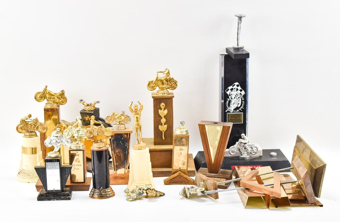 LARGE ASSORTMENT OF MOTORCYCLE RACING TROPHIES (1 of 3)