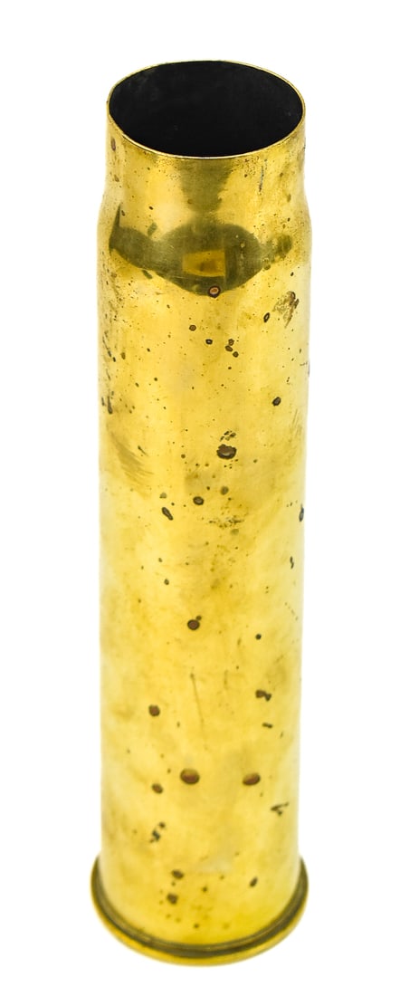 57MM WINCHESTER REPEATING ARMS CO. ARTILLERY SHELL, C. 1898: A 57mm Winchester Repeating Arms Company artillery shell, circa 1898. This shell would have been produced for the Spanish-American War. The shell is marked on the base with the maker information and t