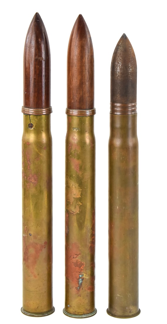 SET OF 3 POUNDER INERT ROUNDS, 2 W/ WOOD PROJECTILES (1 of 2)
