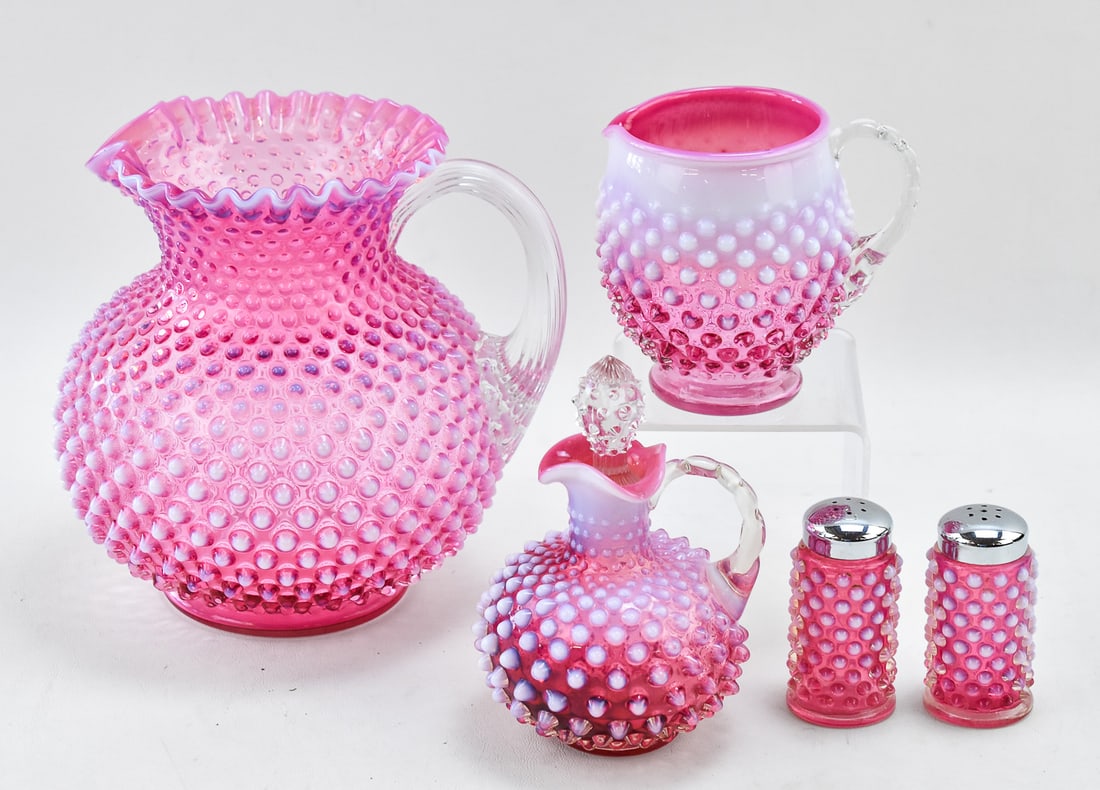 FENTON OPALESCENT CRANBERRY HOBNAIL GLASS (1 of 2)