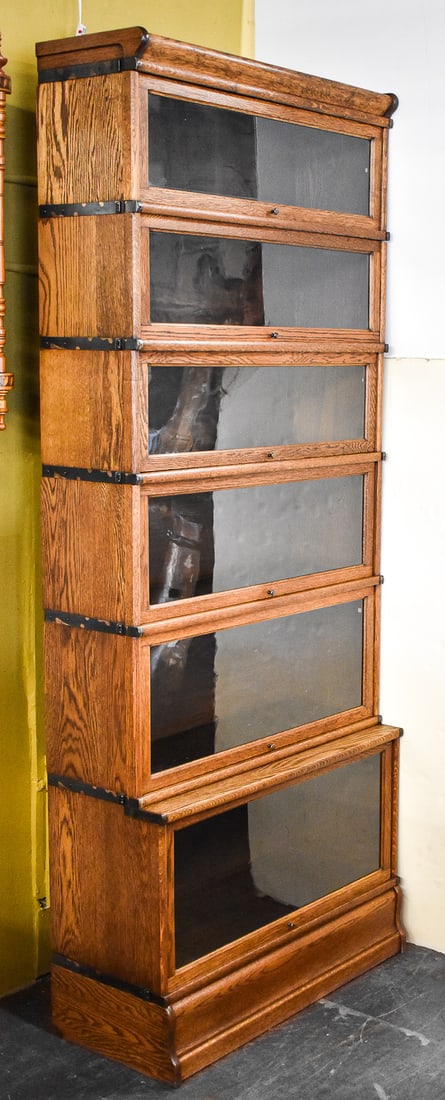 GLOBE WERNICKE OAK SIX SECTION BARRISTER STACKING SECTIONAL WATERFALL BOOKCASE (1 of 3)