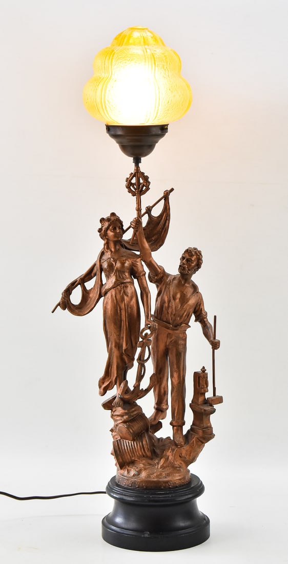 ANTIQUE ART NOUVEAU FIGURAL SPELTER PARLOR LAMP (1 of 4)