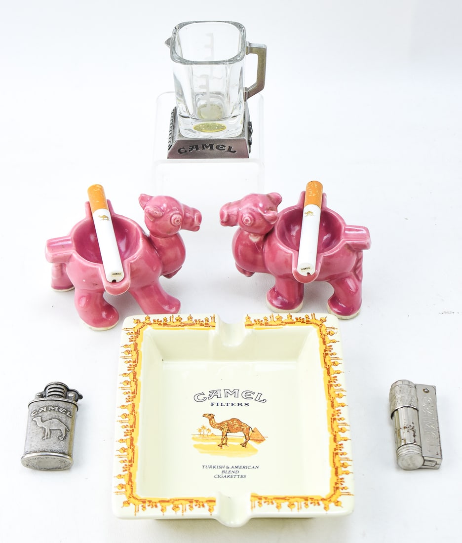 CAMEL ADVERTISEMENT ASSORTMENT: LIGHTERS, SHOT GLASS, ASHTRAYS (1 of 1)
