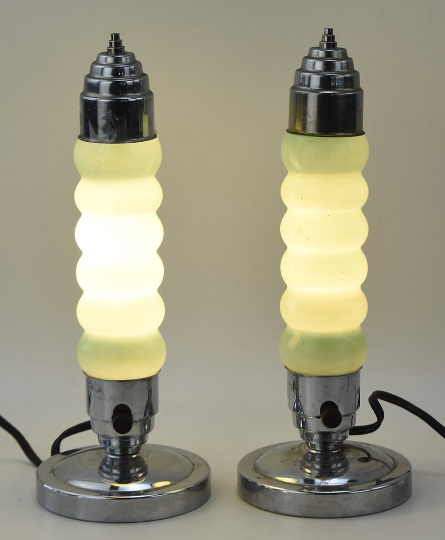 FLORENTINE LAMP COMPANY ART DECO "CATERPILLAR DESIGN" BOUDOIR LAMP PAIR (1 of 2)