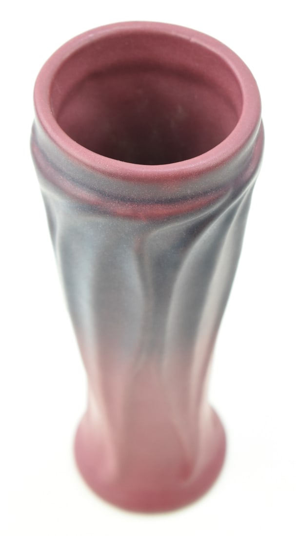 VAN BRIGGLE SWIRLED VERTICAL LEAF-PATTERN MULBERRY VASE - 3