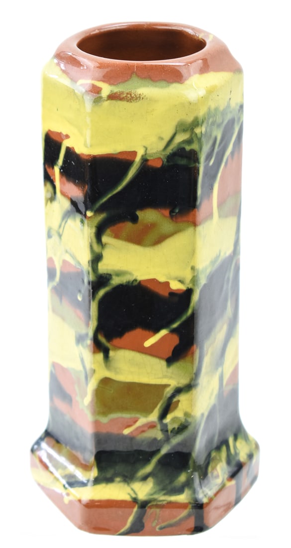 PETERS & REED (ATTR.) MARBLEIZED HEXAGONAL ART POTTERY VASE (1 of 5)