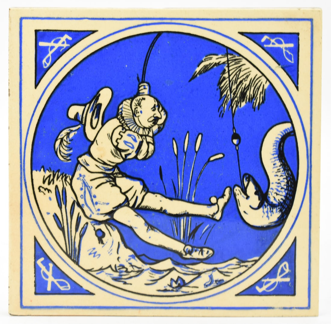MINTON HOLLINS & COMPANY HUMOROUS SPORTS SERIES - EEL FISHING TILE (1 of 2)