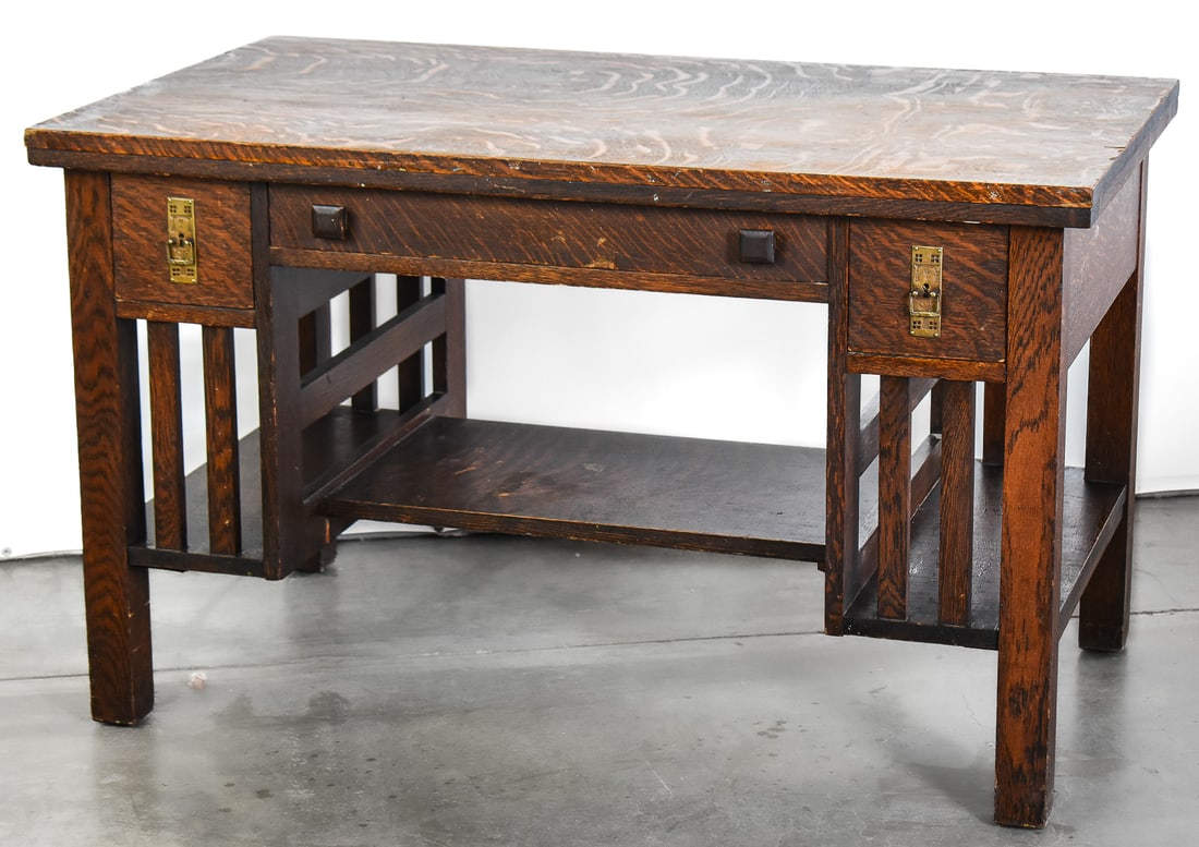 ARTS AND CRAFTS MISSION OAK LIBRARY TABLE, PARK FURNITURE CO. (1 of 4)