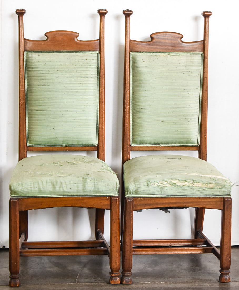 PAIR OF BRITISH ARTS AND CRAFTS MAHOGANY DINING CHAIRS (1 of 3)
