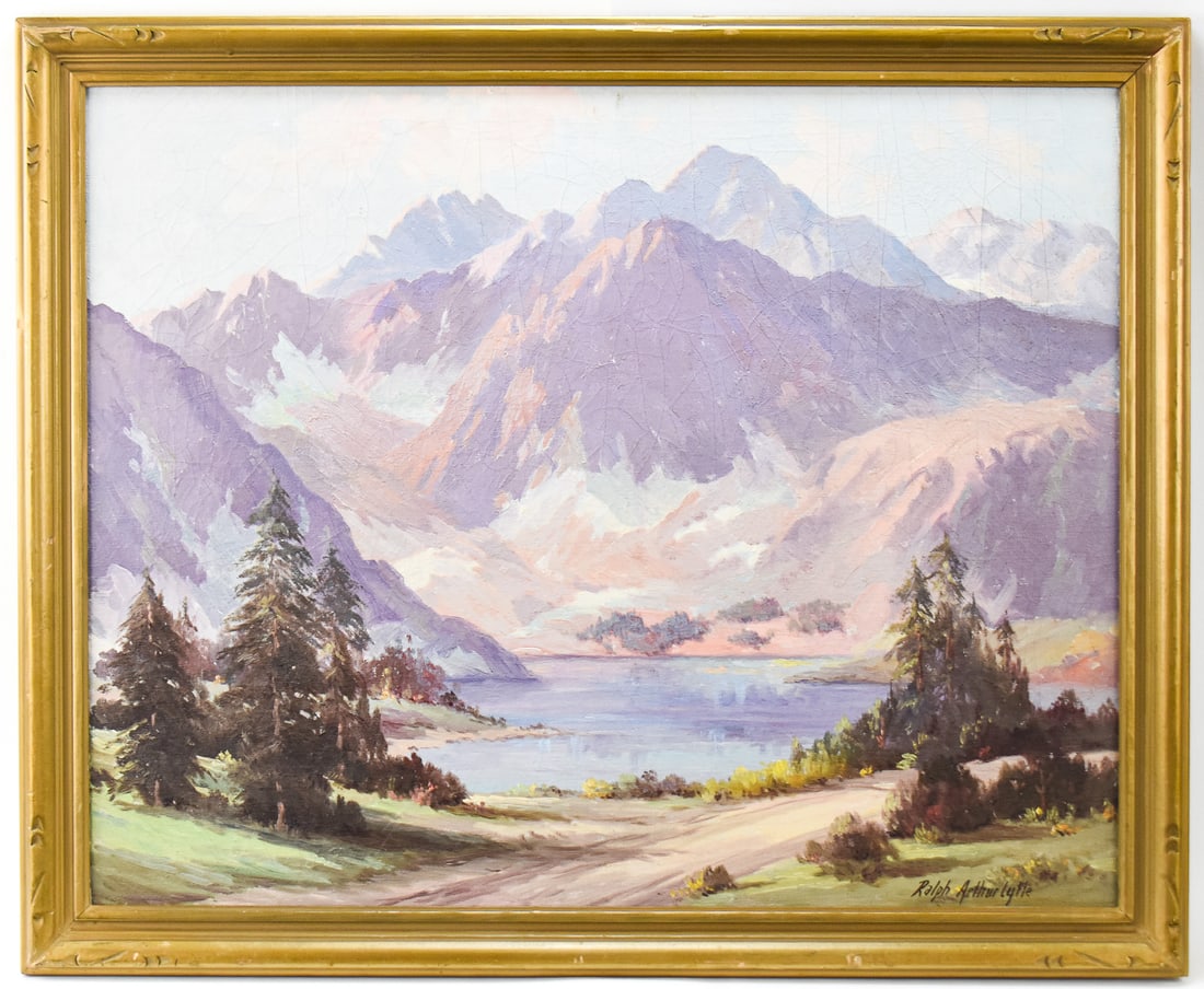RALPH ARTHUR LYTLE 'LAKESIDE MOUNTAINSCAPE' OIL PAINTING (1 of 6)