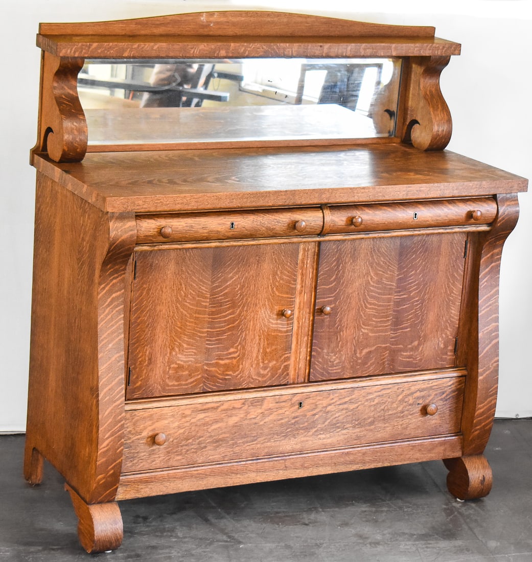 NATIONAL FURNITURE COMPANY (ATTR.) OAK MIRRORED SIDEBOARD (1 of 3)