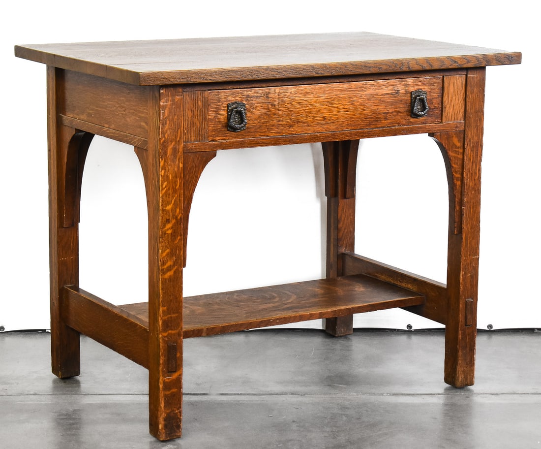 ARTS AND CRAFTS MISSION OAK LIBRARY TABLE, GRAND RAPIDS BOOKCASE & CHAIR CO. (1 of 3)