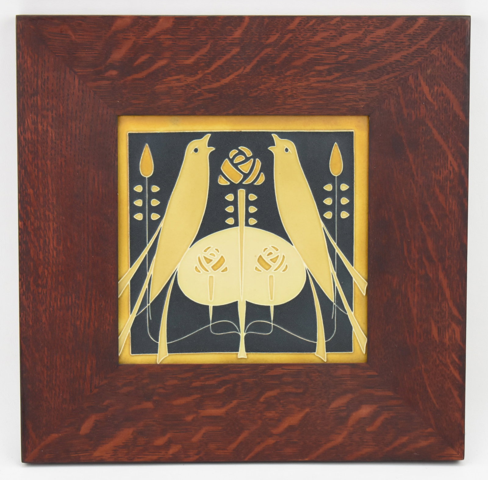 '"SONGBIRDS" FRAMED DARD HUNTER STUDIOS MOTAWI TILEWORK PIECE: This lot includes a framed Dard Hunter Studios Motawi Tileworks "Songbirds" tile. The item measures 14" H, 14" W, 1" D.