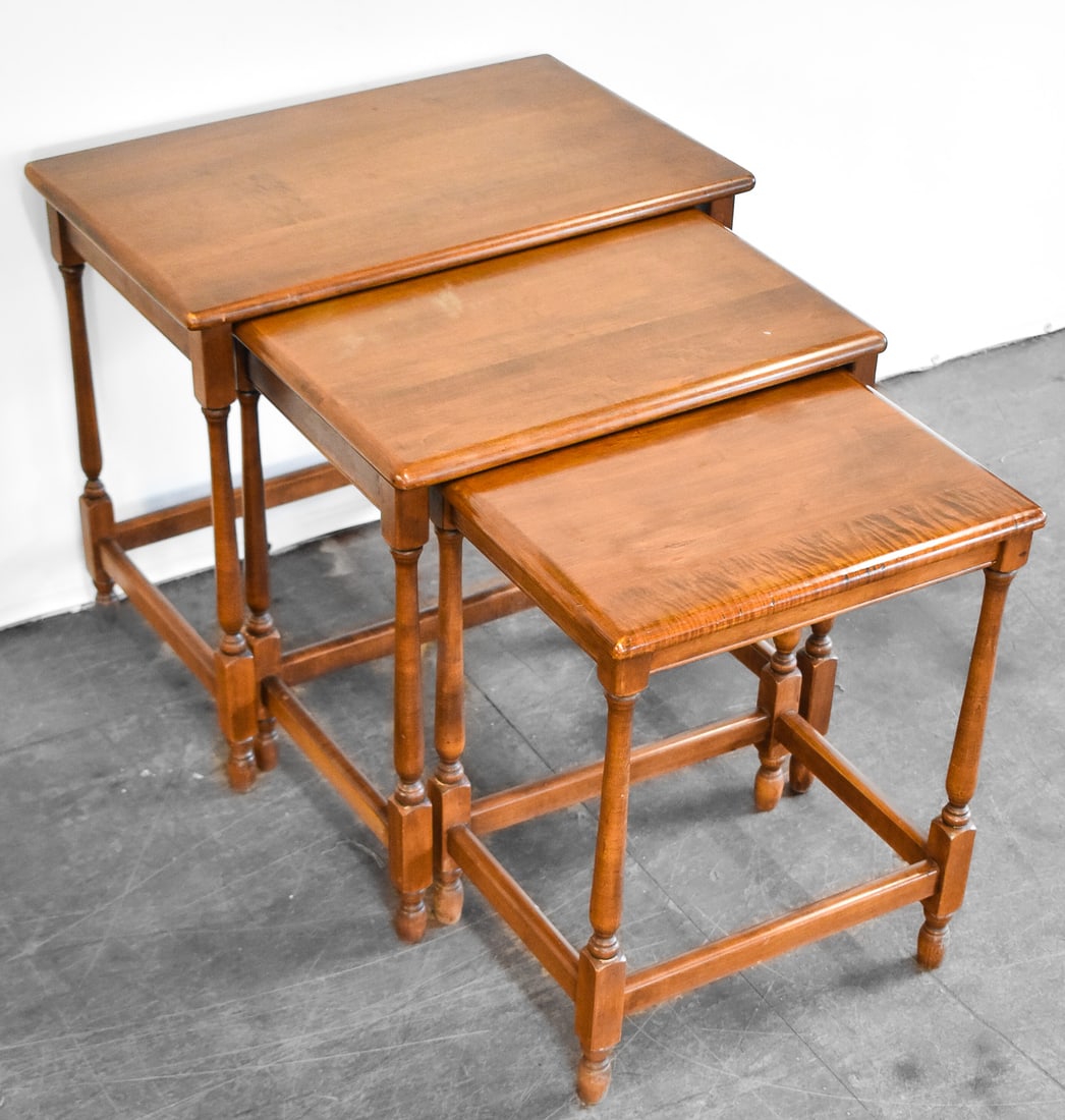 MID-CENTURY HEYWOOD-WAKEFIELD BIRCH NESTING TABLES (1 of 5)