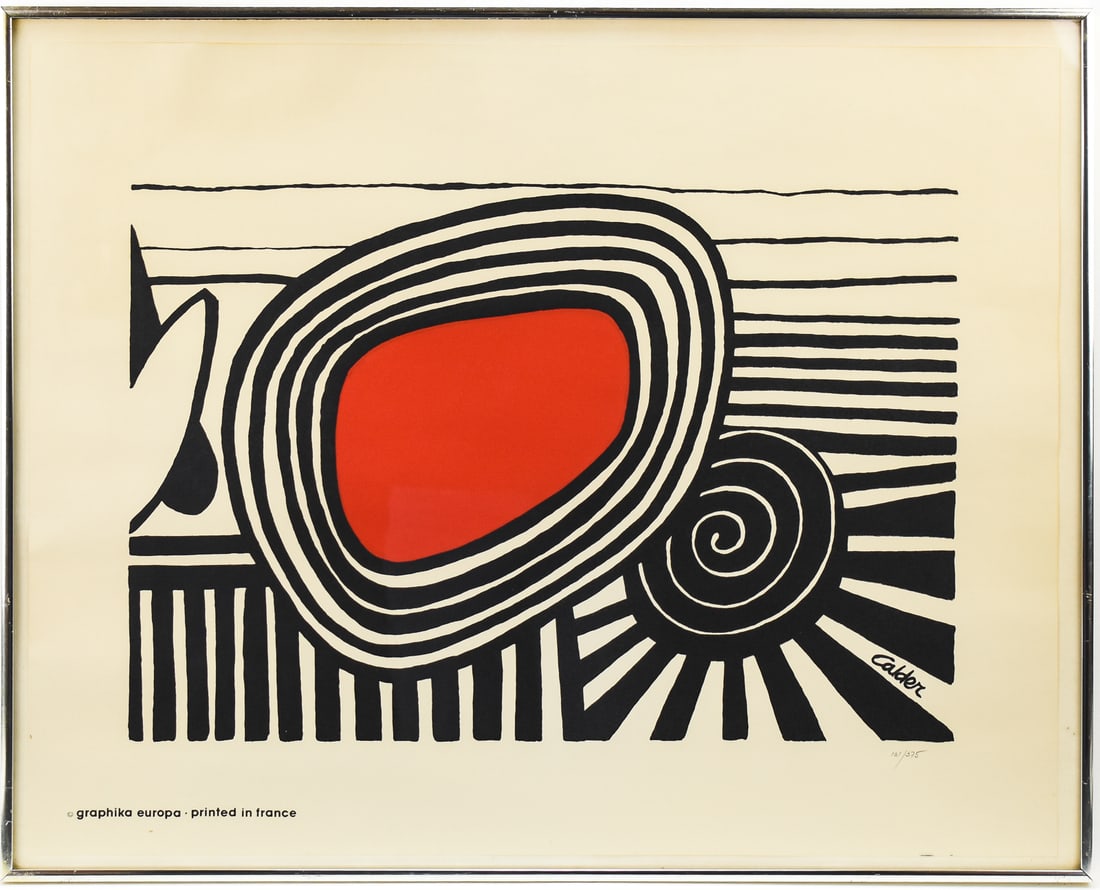 ALEXANDER CALDER 'SPIRALS AND HOOPS' LITHOGRAPH: Limited edition lithographic print "Spirals and Hoops" on paper by listed artist, Alexander Calder (NY, 1898-1976), numbered 131/375, lower right. Printed in France, Graphika Europa. Art
