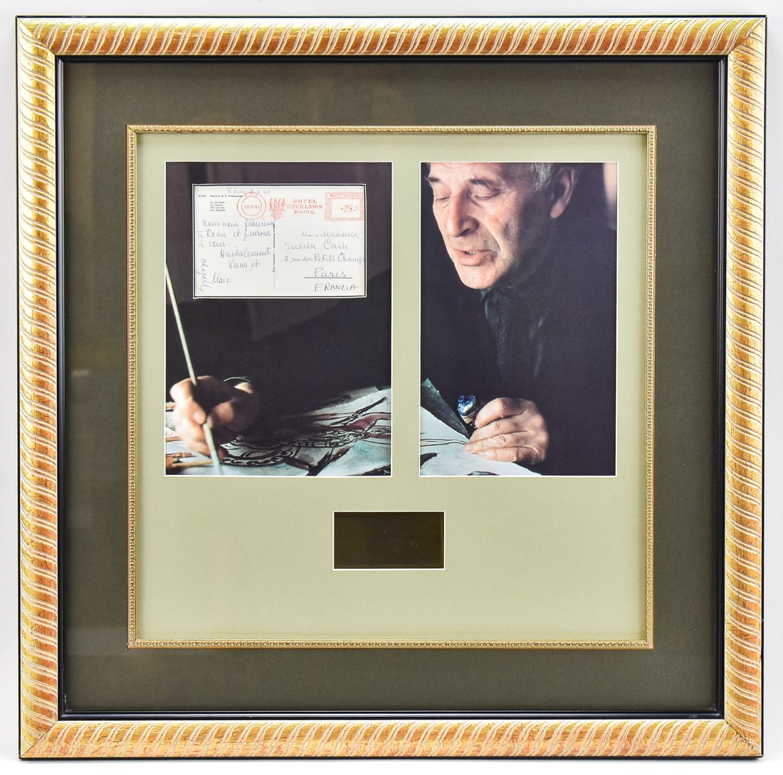 WALT DISNEY ATTRACTIONS 'MARC CHAGALL ORIGINAL SIGNED NOTE' TO JULIEN CAIN: Walt Disney Attractions, Inc. authenticated original signed note from artist, Marc Chagall to his close friend, supporter, and collaborator, Julien Cain (1887â€“1974). Cain worked with Chagall
