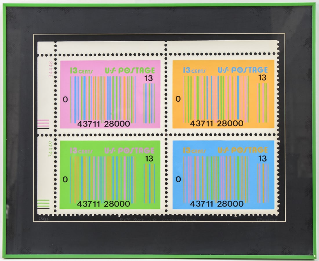 LIMITED EDITION 'UPC COMMEMORATIVE' PLATE BLOCK PRINT BY T. AMMONS: Limited edition plate block print "UPC Commemorative" on paper by artist, T. Ammons, signed lower right and numbered 23/26, lower left. Art measures 16" H x 21" W presented in a frame measuring 21.5"