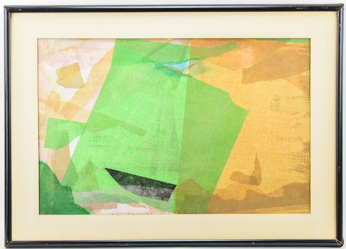 M. TEPPER ABSTRACT MIXED MEDIA ART: Original mixed media abstract art on paper by artist, M. Tepper, signed lower center. Art measures 18.5" H x 28" W presented in a frame measuring 25" H x 35.5" W x 2" D.