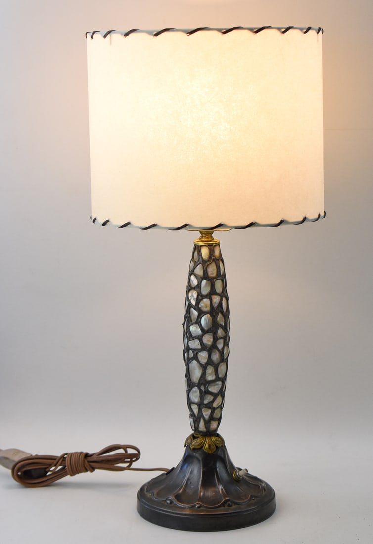 MID-CENTURY MOTHER-OF-PEARL PEWTER ACCENT LAMP (1 of 2)