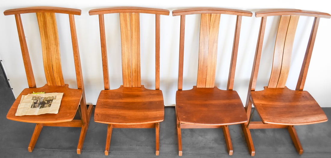 SET OF 4 RICK MARTIN CUSTOM FURNITURE GEORGE NAKASHIMA STYLE 'CONOID' CHAIRS (1 of 3)