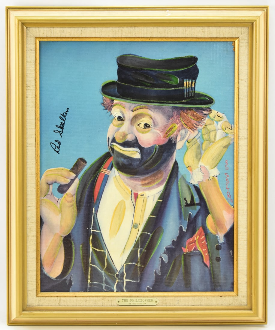 RED SKELTON 'THE PHILOSOPHER' SIGNED SERIGRAPH: Limited edition clown serigraph on canvas by listed artist, Richard "Red" Skelton (IN, 1913-1997), signed left and dated '79 on the right. Titled "The Pilosopher" and numbered 1972