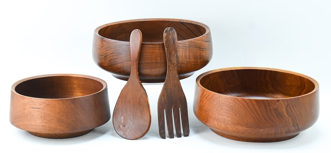 MID-CENTURY LAURIDS LONBORG DANISH TEAK SERVING BOWLS & UTENSILS (1 of 3)