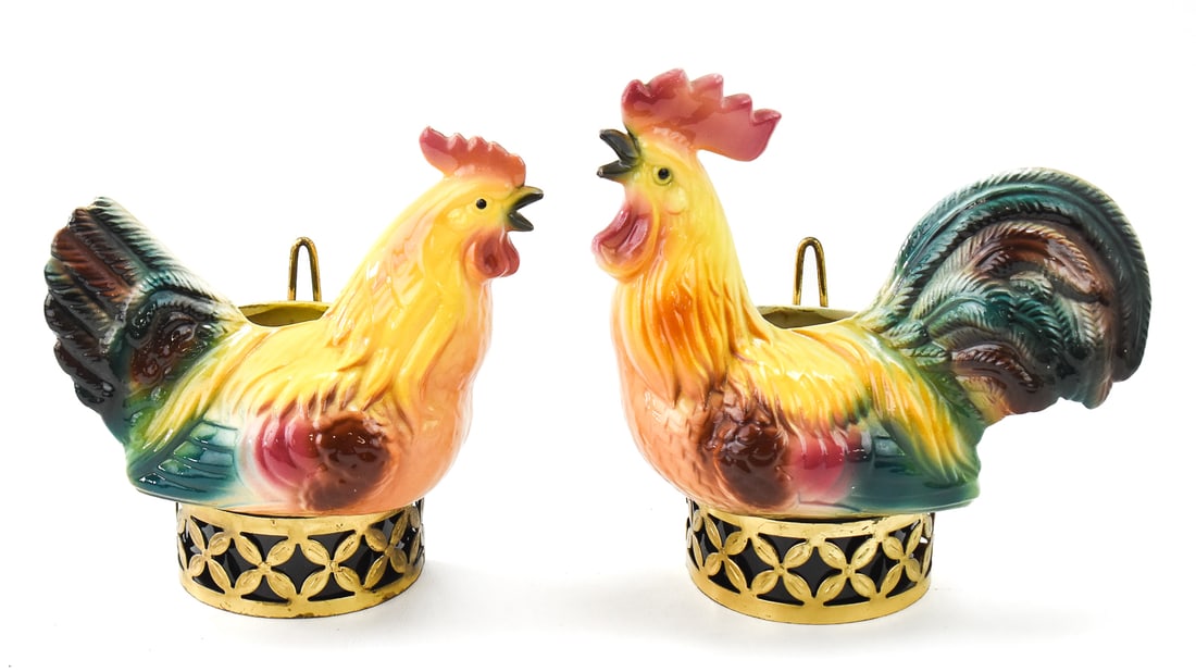 ROYAL COPLEY (ATTR.) ROOSTER WALL POCKET PLANTERS (1 of 2)