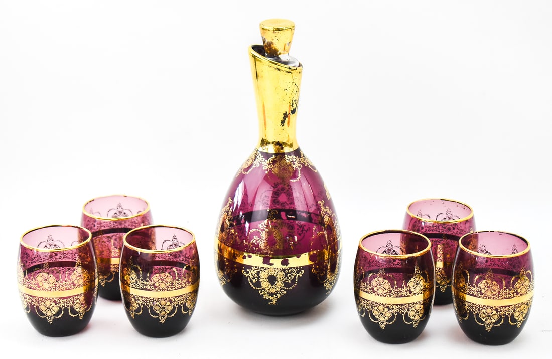 MURANO VENETIAN STYLE PURPLE AMETHYST WINE DECANTER SET (1 of 3)